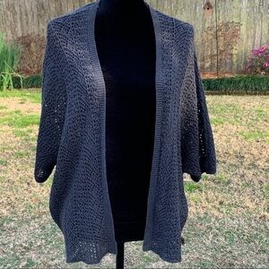 POLLY & ESTHER open front loose crochet knit cotton cardigan shrug boho neutral